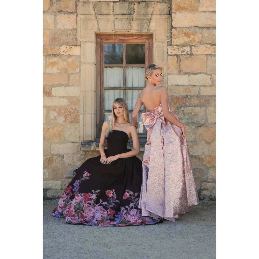 NEW Mac Duggal Black Strapless Floral Brocade Ballgown $798 -‎ Size 4 - Picture 3 of 14